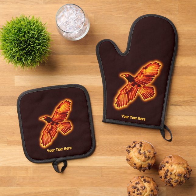Fire Raven Oven Mitt & Pot Holder Set (Top Down)