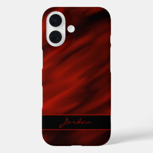 Fire Red Abstract Satin or Silk with Name iPhone 16 Case