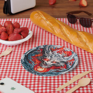 Fire Red Flame Mythical Dragon Head Paper Plate