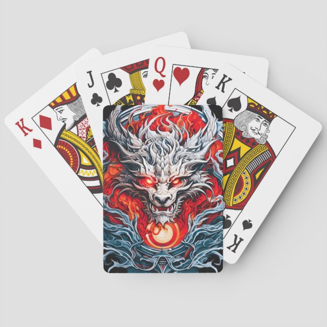 Fire Red Flame Mythical Dragon Head Playing Cards (Back)