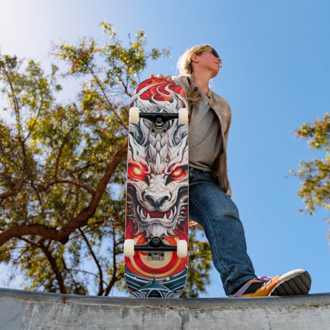 Fire Red Flame Mythical Dragon Head Skateboard (Outdoor 1)