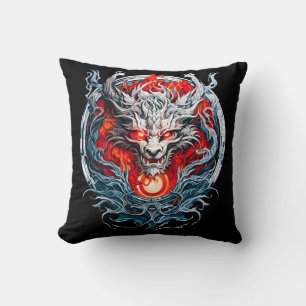 Fire Red Flame Mythical Dragon Head Throw Pillow