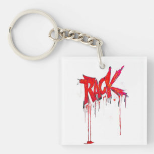 Fire Red RACK Graffiti Drip Urban Streetwear T-Shi Keychain