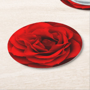 Fire Red Rose-Coaster Set Round Paper Coaster