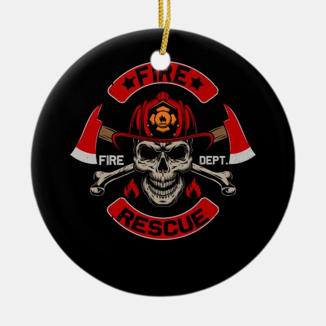 Fire Rescue Fire Fighter Fireman Crossbones Skull  Ceramic Ornament (Front)