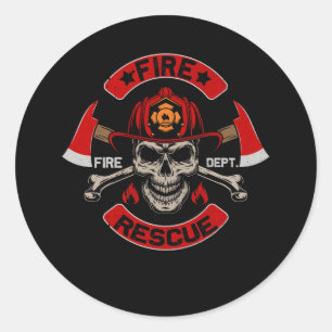 Fire Rescue Fire Fighter Fireman Crossbones Skull Classic Round Sticker