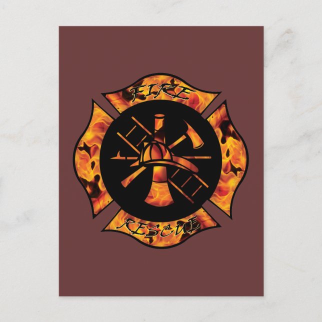 Fire Rescue Flaming Maltese Cross Postcard (Front)