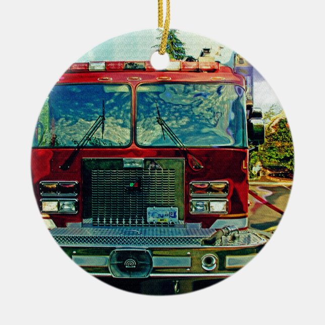 Fire Rescue Truck Emergency Vehicle Ceramic Ornament (Front)