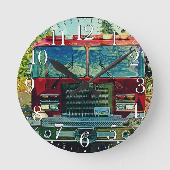 Fire & Rescue Truck Firefighters Wall Clock (Front)