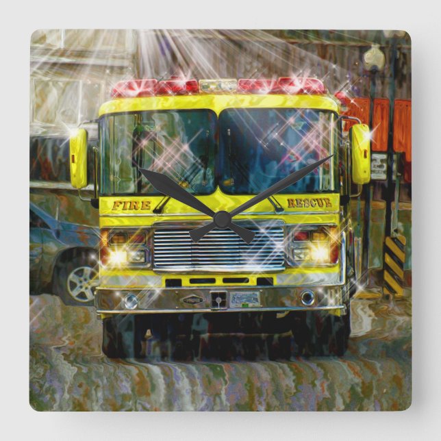 Fire & Rescue Truck Firefighters Wall Clock (Front)