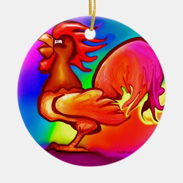 Fire Rooster Ceramic Ornament (Front)