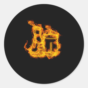 Fire Scientist Flames Erlenmeyer flask Classic Round Sticker