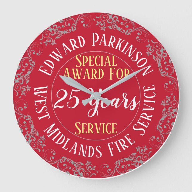 Fire Service Long Service Award with Years Served Large Clock (Front)