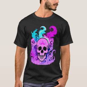 Fire Skull Smoke Pink Skeleton Flames T-Shirt