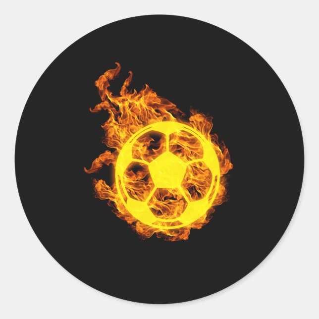 Fire Soccer Flames Ball Soccer Player Classic Round Sticker (Front)