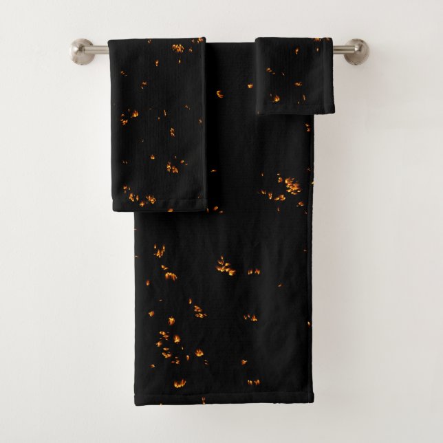 Fire Sparks Overlay Your Photo Burning Ashes Black Bath Towel Set (Insitu)
