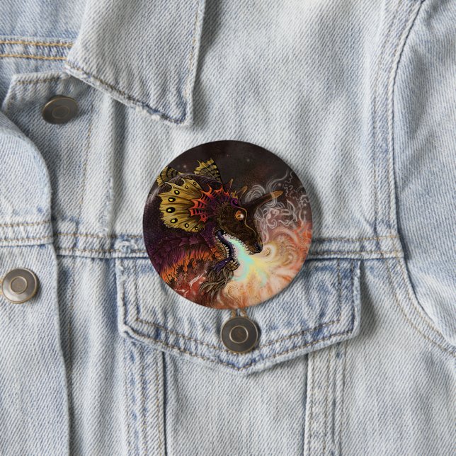 Fire Spitter Dragon 3 Inch Round Button (In Situ)
