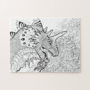 Fire Spitter Dragon Lineart Colour your Own Jigsaw Puzzle