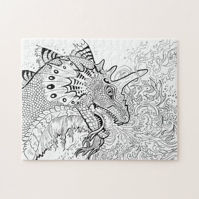 Fire Spitter Dragon Lineart Colour your Own Jigsaw Puzzle (Horizontal)