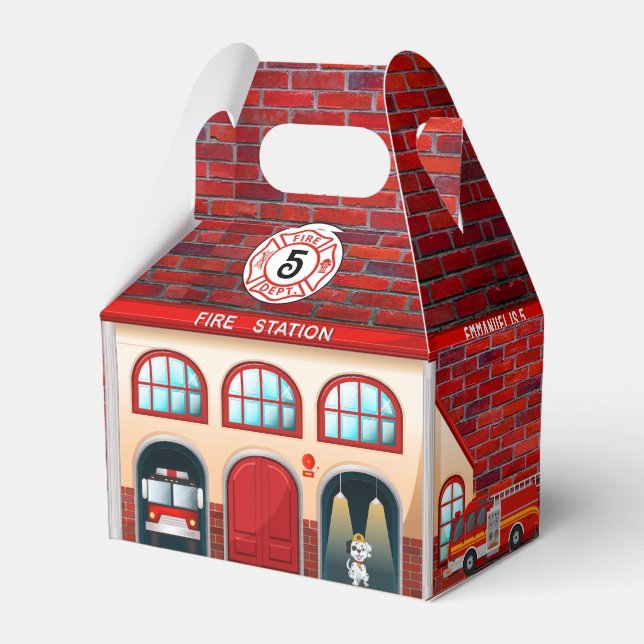 Fire Station House | Firefighter Birthday Party  Favor Box (Front Side)
