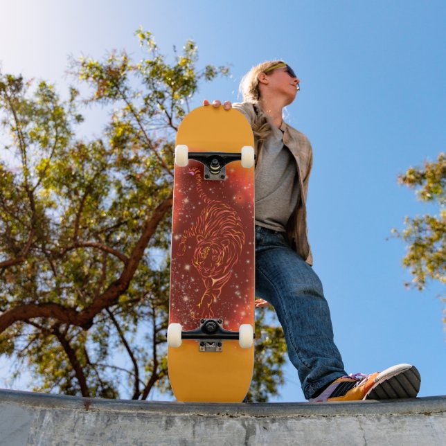 Fire Tiger Running At Starry Night Skateboard (Outdoor 1)