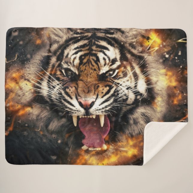 FIRE TIGER SHERPA BLANKET (Front (Horizontal))