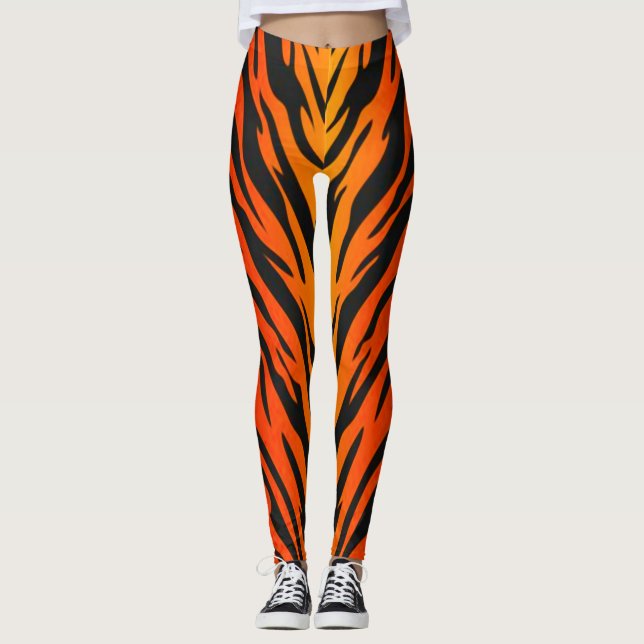 Fire Tiger Stripes Animal Print Leggings (Front)