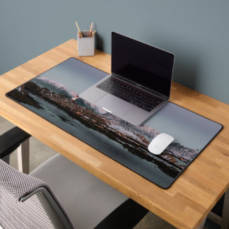 Fire-tower snowed mountains of fjord desk mat