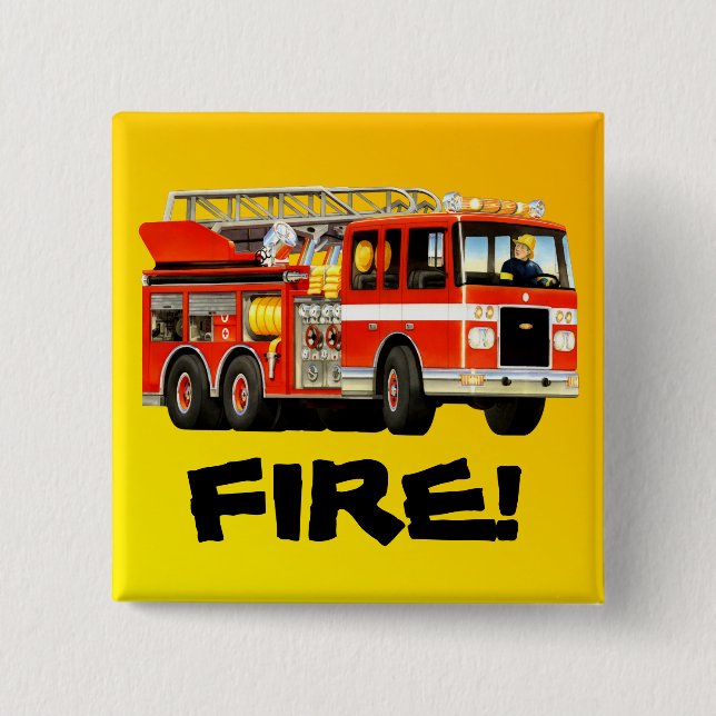 Fire Truck 2 Inch Square Button (Front)