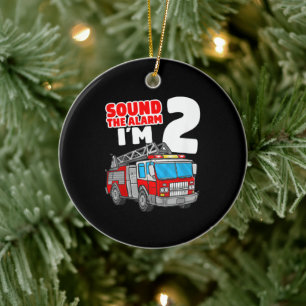 Fire Truck 2 Year Old Firefighter 2nd Birthday Ceramic Ornament