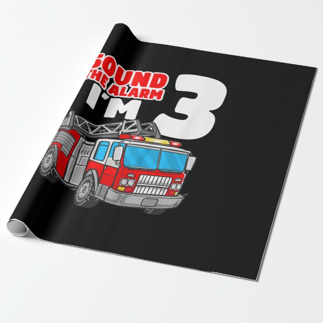 Fire Truck 3 Year Old Firefighter 3rd Birthday Wrapping Paper (Unrolled)