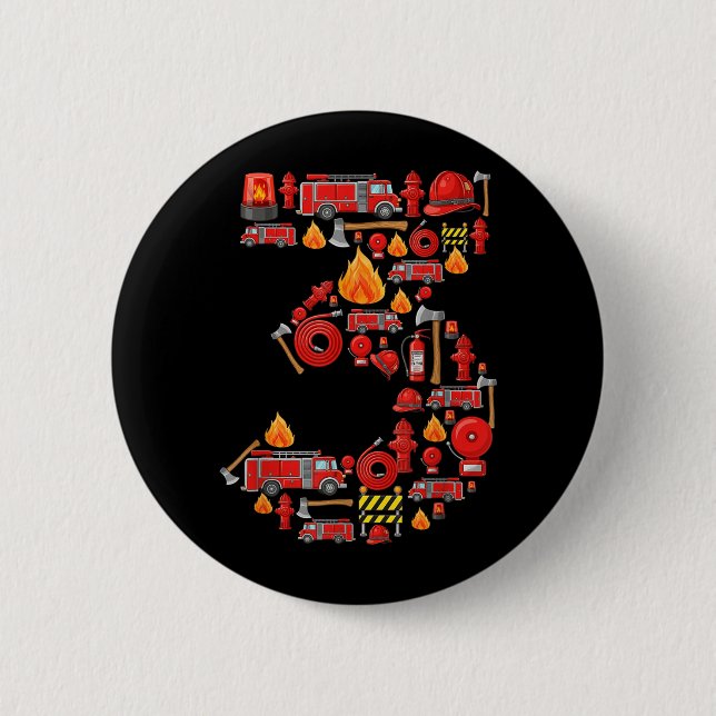 Fire Truck 3rd Birthday Boy Firefighter 3 Year Old 2 Inch Round Button (Front)