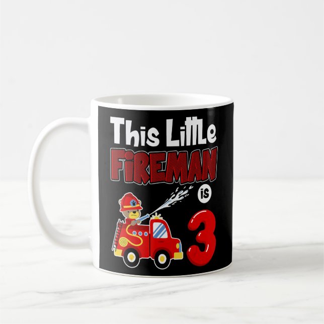 Fire Truck 3rd Birthday Boy Toddler Firefighter 3  Coffee Mug (Left)
