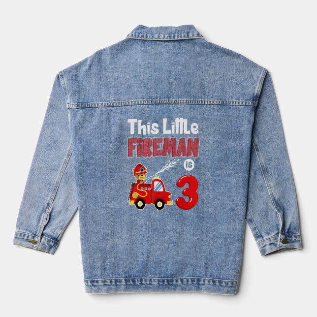 Fire Truck 3rd Birthday Boy Toddler Firefighter 3  Denim Jacket (Back)