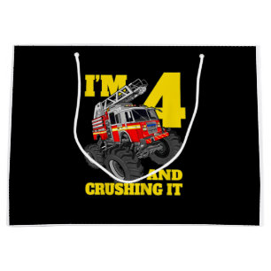 Fire Truck 4th Birthday Boy 4 Firefighter Gift Large Gift Bag