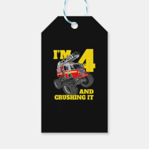 Fire Truck 4th Birthday Boy 4 Firefighter Gift Tags