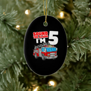 Fire Truck 5 Year Old Firefighter 5th Birthday Ceramic Ornament