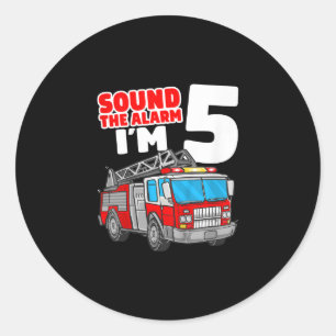 Fire Truck 5 Year Old Firefighter 5th Birthday Classic Round Sticker