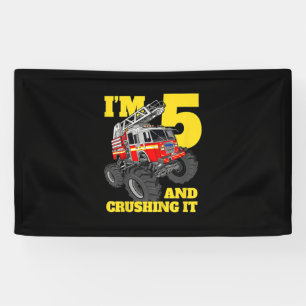 Fire Truck 5th Birthday Boy 5 Firefighter Gift Banner