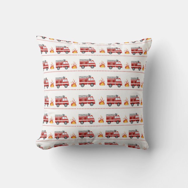 Fire Truck and Flame Striped Pattern Throw Pillow (Front)