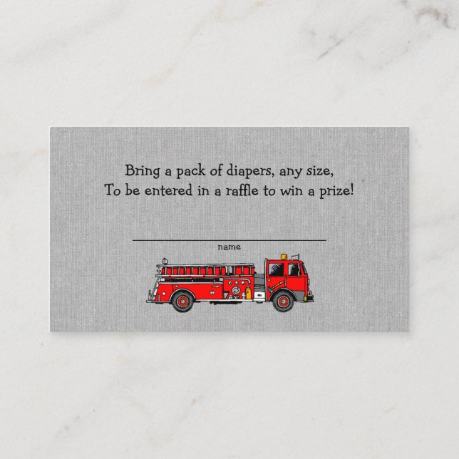 Fire Truck baby shower diaper raffle tickets Enclo Enclosure Card (Back)