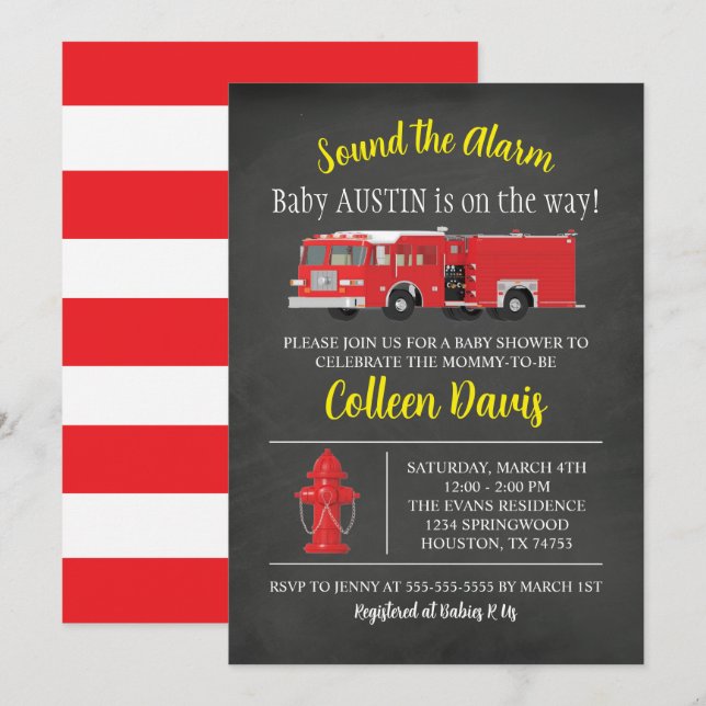Fire Truck Baby Shower Invitation (Front/Back)