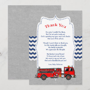 Fire Truck Baby Shower thank you note Invitation