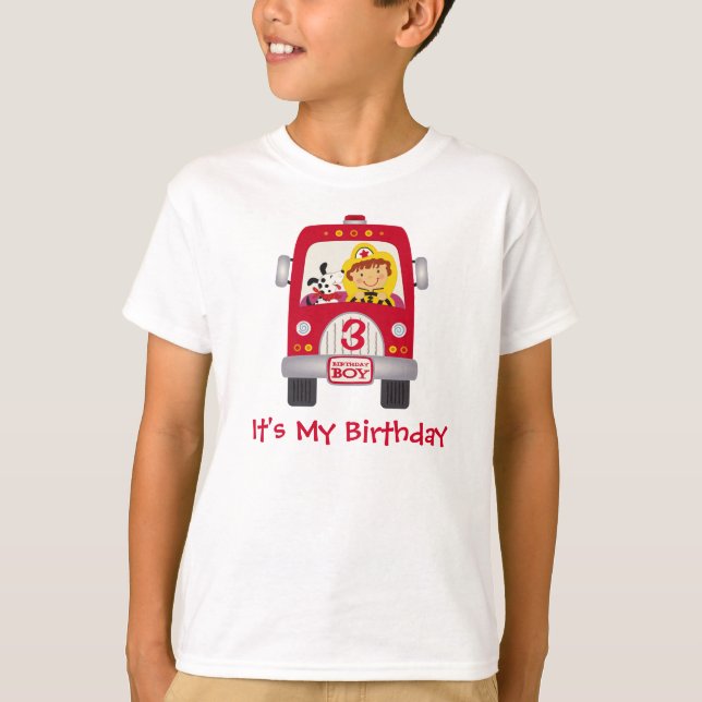 Fire Truck Birthday Boy T-Shirt (Front)