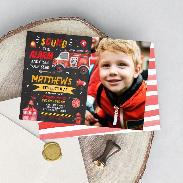 Fire Truck Birthday Fire Fighter Boy Invitation (Creator Uploaded)