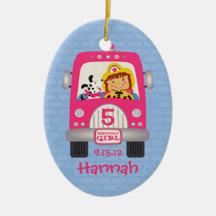 Fire Truck Birthday Girl Ceramic Ornament