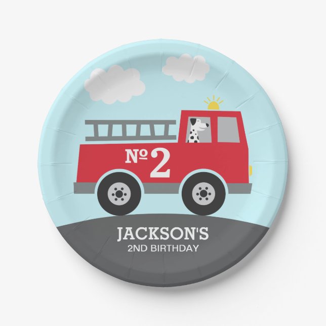Fire Truck Birthday Paper Plate (Front)