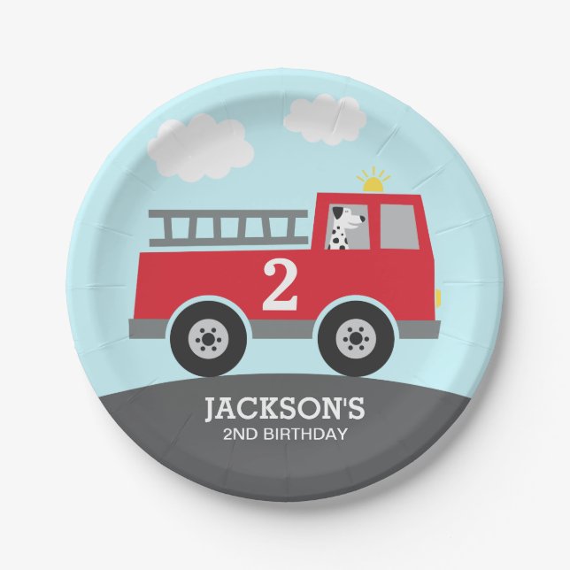 Fire Truck Birthday Paper Plate (Front)