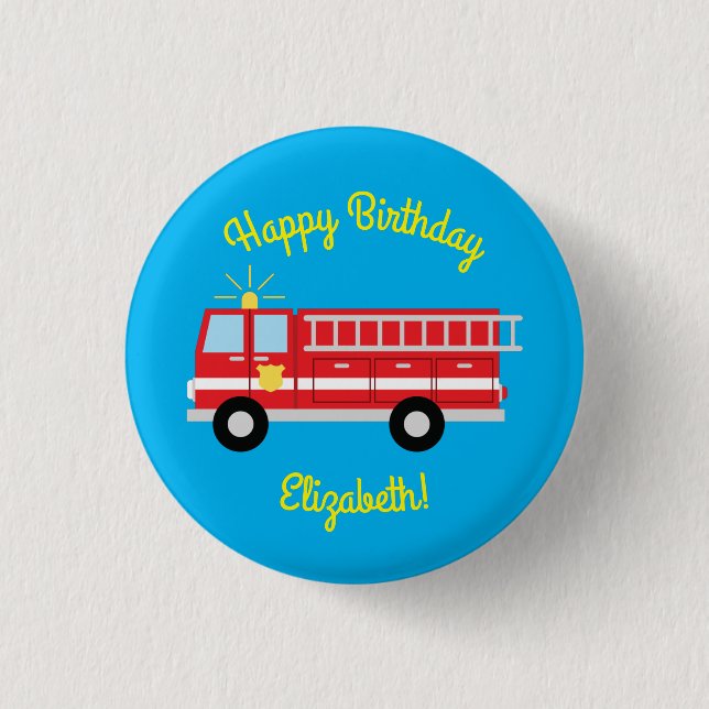 Fire Truck Birthday Party  1 Inch Round Button (Front)