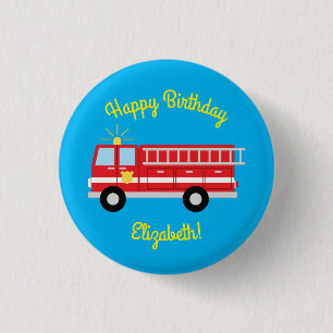Fire Truck Birthday Party 1 Inch Round Button
